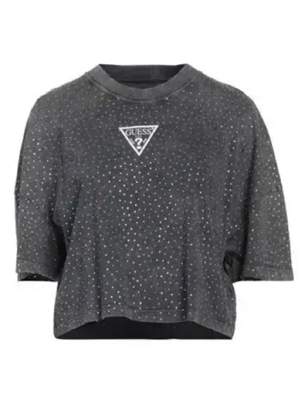 GUESS T-shirt Jersey Crew RHINESTONE Applique Crystals Embellished Crop Sz Large